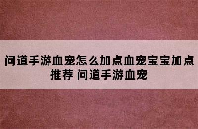 问道手游血宠怎么加点血宠宝宝加点推荐 问道手游血宠